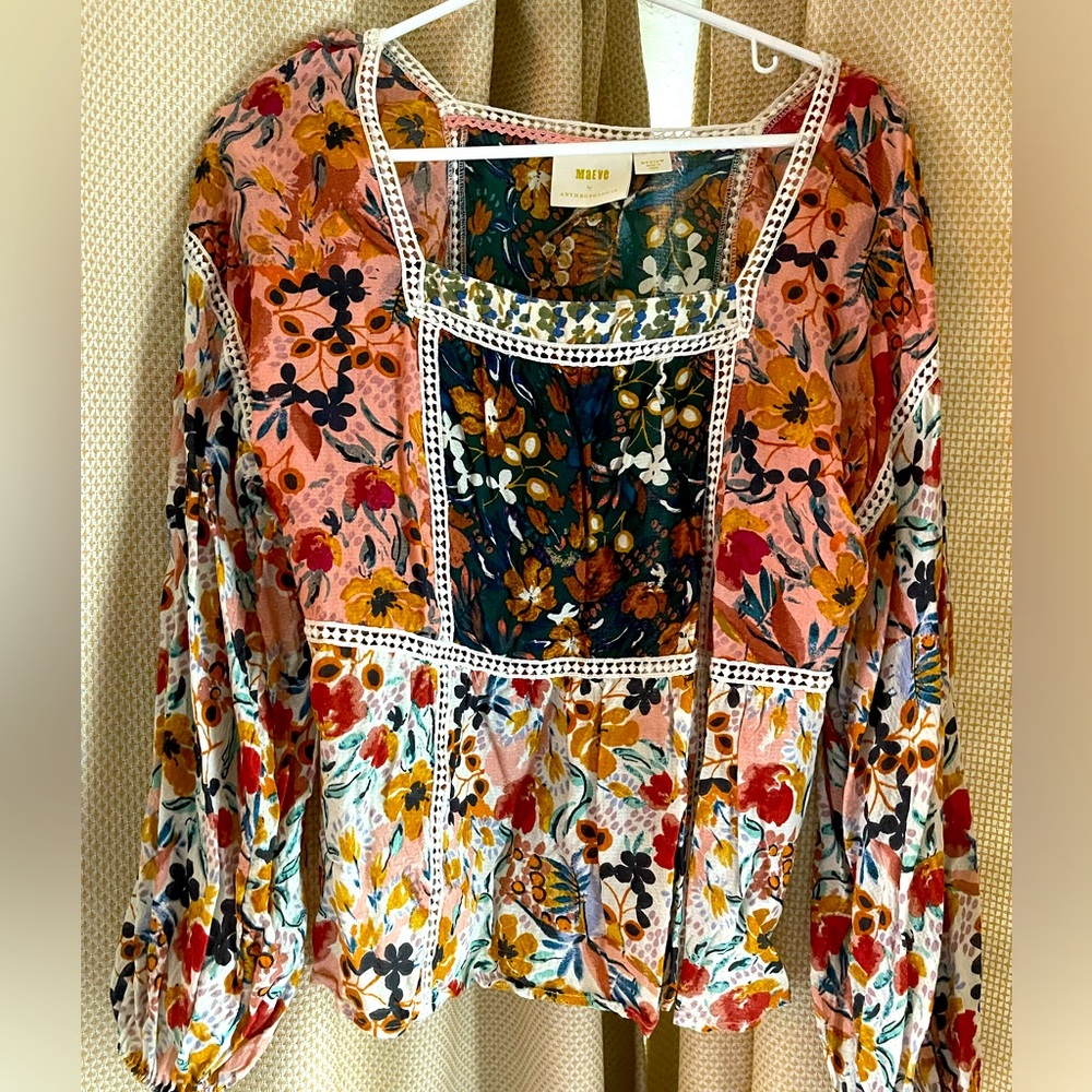 Maeve Anthropologie top size medium patchwork pattern